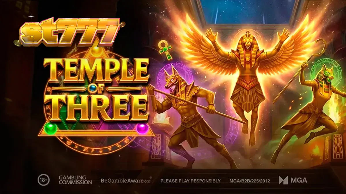 Tampilan visual slot Temple of Three dengan elemen Mesir Kuno