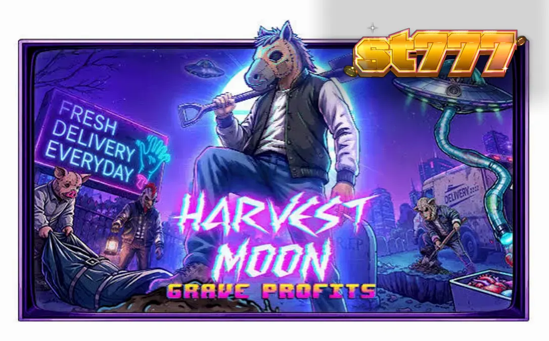 Tampilan visual slot Harvest Moon Grave Profits dengan elemen sci-fi dan horor.